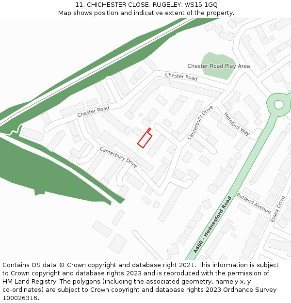 11, CHICHESTER CLOSE, RUGELEY, WS15 1GQ: Location map and indicative extent of plot