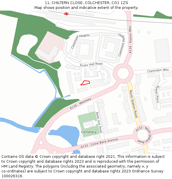 11, CHILTERN CLOSE, COLCHESTER, CO1 1ZS: Location map and indicative extent of plot