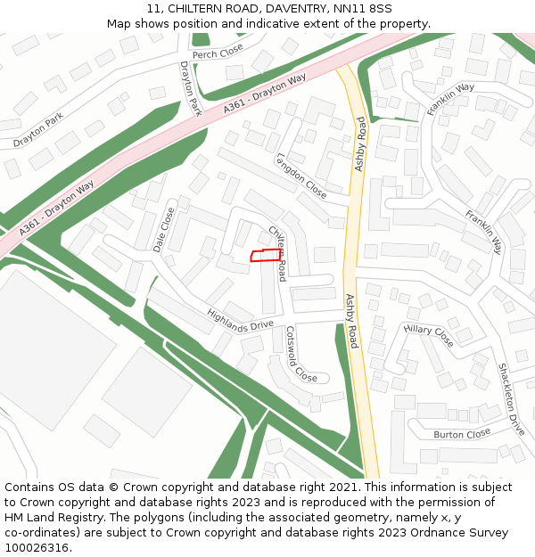 11, CHILTERN ROAD, DAVENTRY, NN11 8SS: Location map and indicative extent of plot