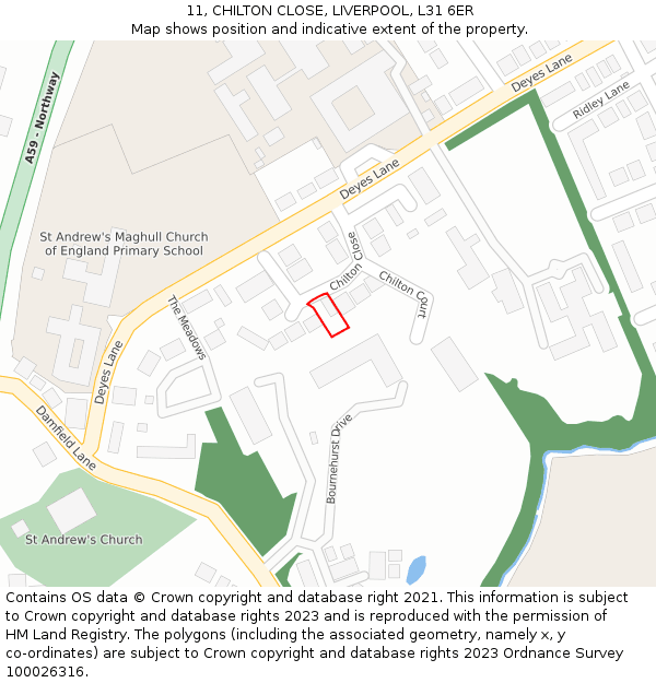 11, CHILTON CLOSE, LIVERPOOL, L31 6ER: Location map and indicative extent of plot