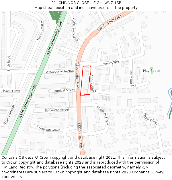 11, CHINNOR CLOSE, LEIGH, WN7 1SR: Location map and indicative extent of plot