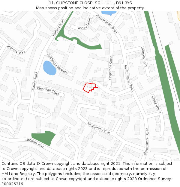 11, CHIPSTONE CLOSE, SOLIHULL, B91 3YS: Location map and indicative extent of plot