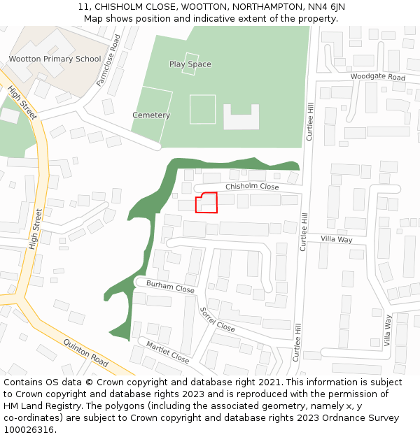 11, CHISHOLM CLOSE, WOOTTON, NORTHAMPTON, NN4 6JN: Location map and indicative extent of plot