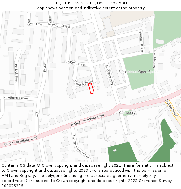 11, CHIVERS STREET, BATH, BA2 5BH: Location map and indicative extent of plot