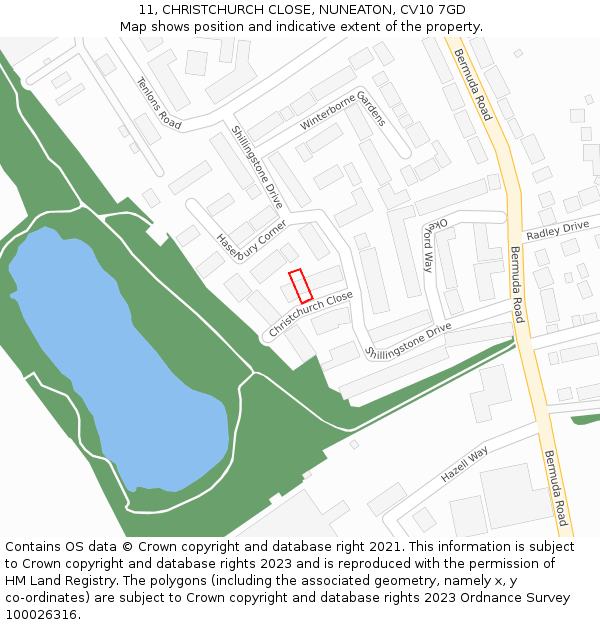 11, CHRISTCHURCH CLOSE, NUNEATON, CV10 7GD: Location map and indicative extent of plot