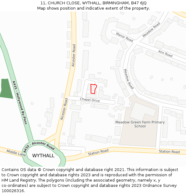 11, CHURCH CLOSE, WYTHALL, BIRMINGHAM, B47 6JQ: Location map and indicative extent of plot