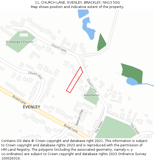 11, CHURCH LANE, EVENLEY, BRACKLEY, NN13 5SG: Location map and indicative extent of plot