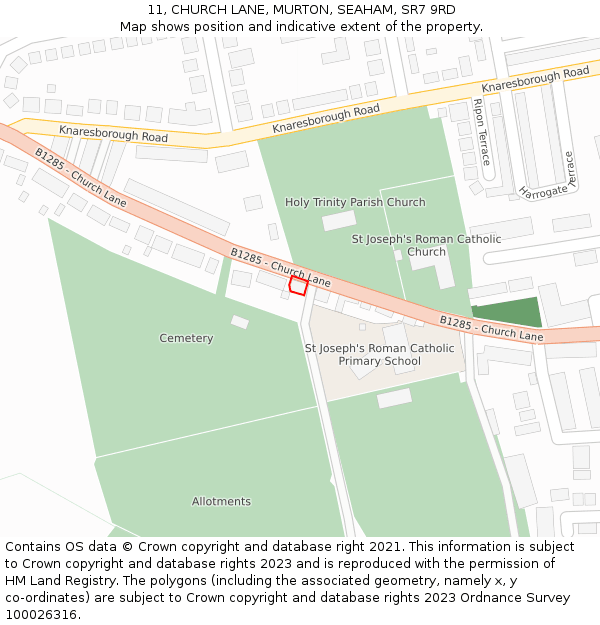 11, CHURCH LANE, MURTON, SEAHAM, SR7 9RD: Location map and indicative extent of plot