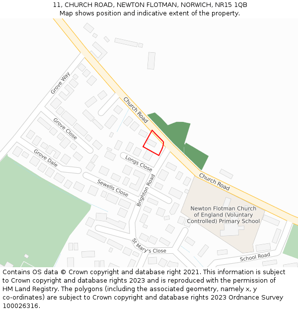 11, CHURCH ROAD, NEWTON FLOTMAN, NORWICH, NR15 1QB: Location map and indicative extent of plot