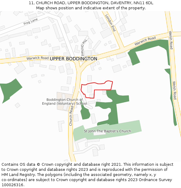 11, CHURCH ROAD, UPPER BODDINGTON, DAVENTRY, NN11 6DL: Location map and indicative extent of plot