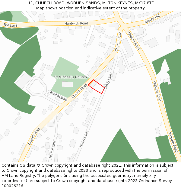 11, CHURCH ROAD, WOBURN SANDS, MILTON KEYNES, MK17 8TE: Location map and indicative extent of plot