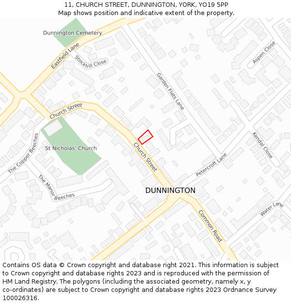 11, CHURCH STREET, DUNNINGTON, YORK, YO19 5PP: Location map and indicative extent of plot