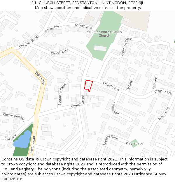 11, CHURCH STREET, FENSTANTON, HUNTINGDON, PE28 9JL: Location map and indicative extent of plot