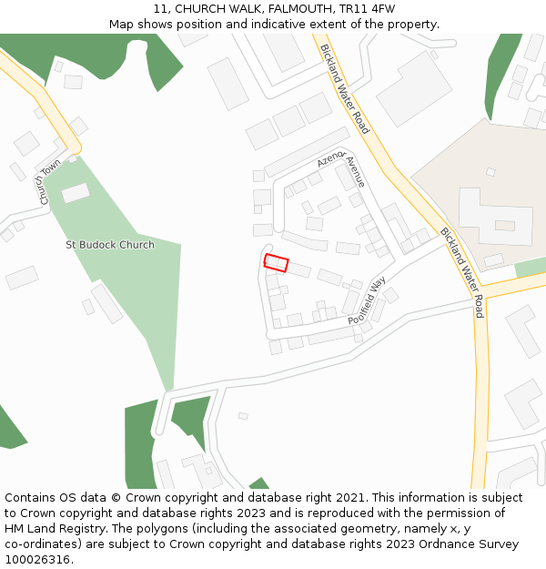 11, CHURCH WALK, FALMOUTH, TR11 4FW: Location map and indicative extent of plot