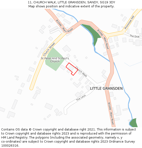 11, CHURCH WALK, LITTLE GRANSDEN, SANDY, SG19 3DY: Location map and indicative extent of plot
