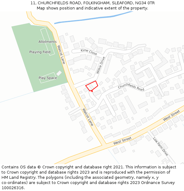 11, CHURCHFIELDS ROAD, FOLKINGHAM, SLEAFORD, NG34 0TR: Location map and indicative extent of plot