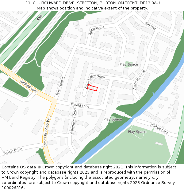 11, CHURCHWARD DRIVE, STRETTON, BURTON-ON-TRENT, DE13 0AU: Location map and indicative extent of plot