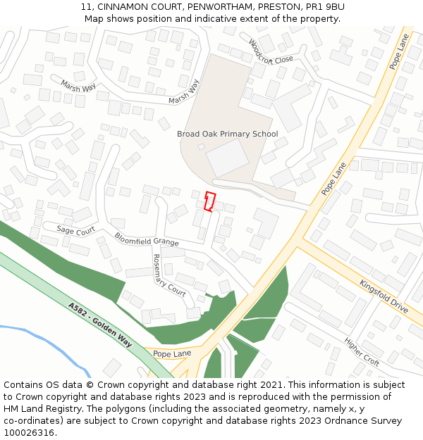 11, CINNAMON COURT, PENWORTHAM, PRESTON, PR1 9BU: Location map and indicative extent of plot