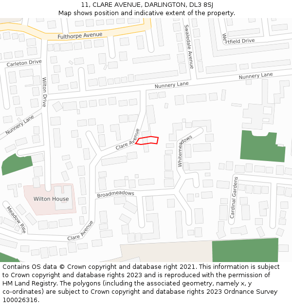 11, CLARE AVENUE, DARLINGTON, DL3 8SJ: Location map and indicative extent of plot