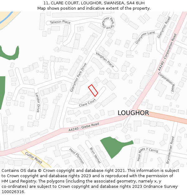 11, CLARE COURT, LOUGHOR, SWANSEA, SA4 6UH: Location map and indicative extent of plot