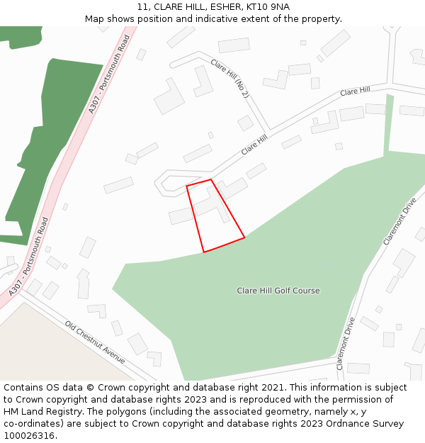 11, CLARE HILL, ESHER, KT10 9NA: Location map and indicative extent of plot