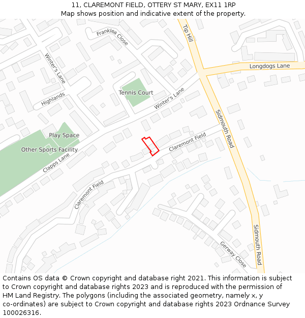 11, CLAREMONT FIELD, OTTERY ST MARY, EX11 1RP: Location map and indicative extent of plot