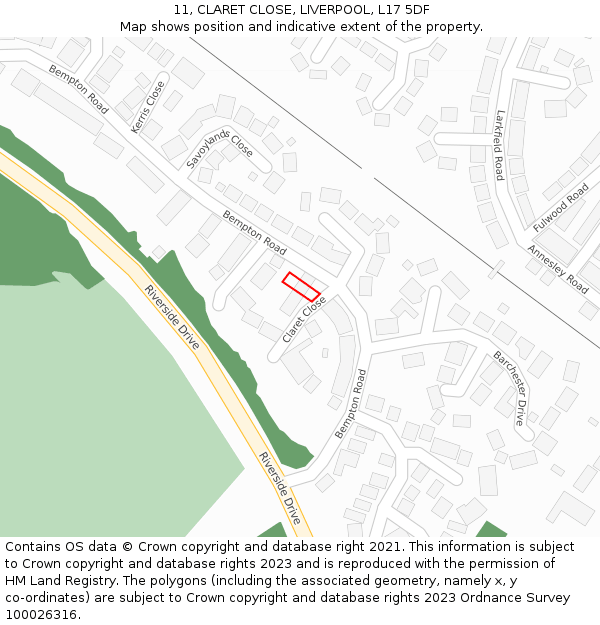 11, CLARET CLOSE, LIVERPOOL, L17 5DF: Location map and indicative extent of plot