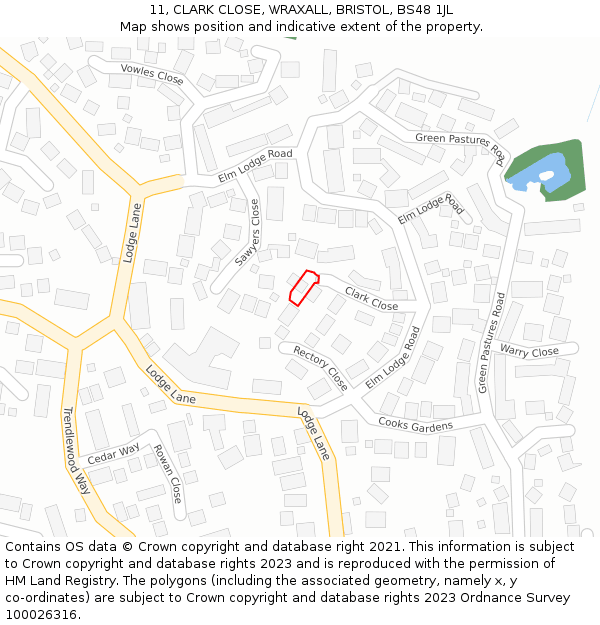 11, CLARK CLOSE, WRAXALL, BRISTOL, BS48 1JL: Location map and indicative extent of plot