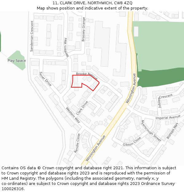 11, CLARK DRIVE, NORTHWICH, CW8 4ZQ: Location map and indicative extent of plot