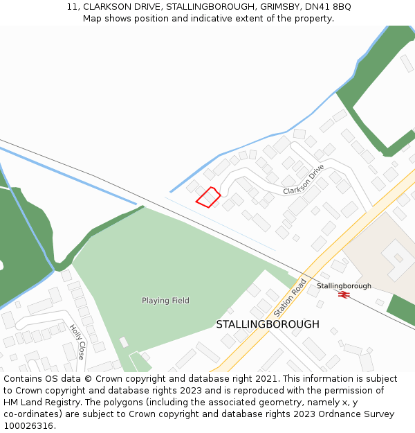 11, CLARKSON DRIVE, STALLINGBOROUGH, GRIMSBY, DN41 8BQ: Location map and indicative extent of plot