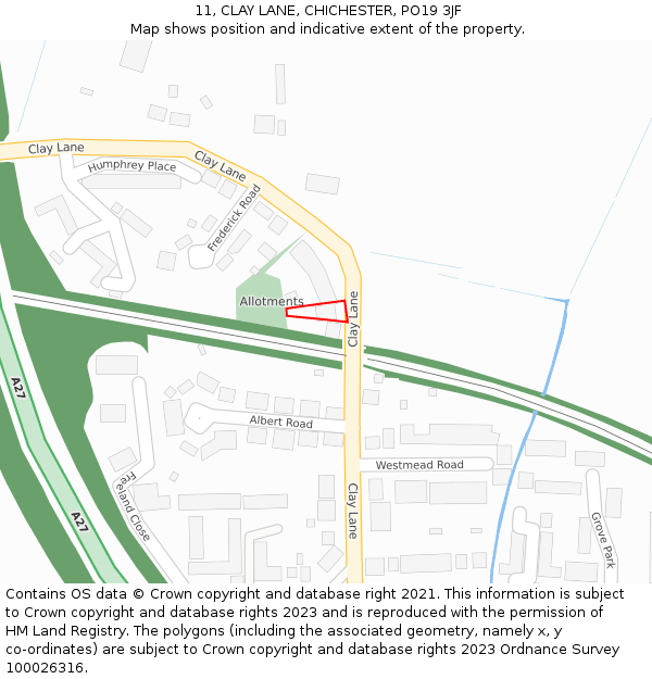 11, CLAY LANE, CHICHESTER, PO19 3JF: Location map and indicative extent of plot