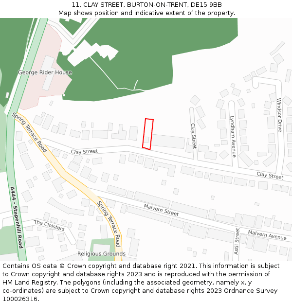 11, CLAY STREET, BURTON-ON-TRENT, DE15 9BB: Location map and indicative extent of plot