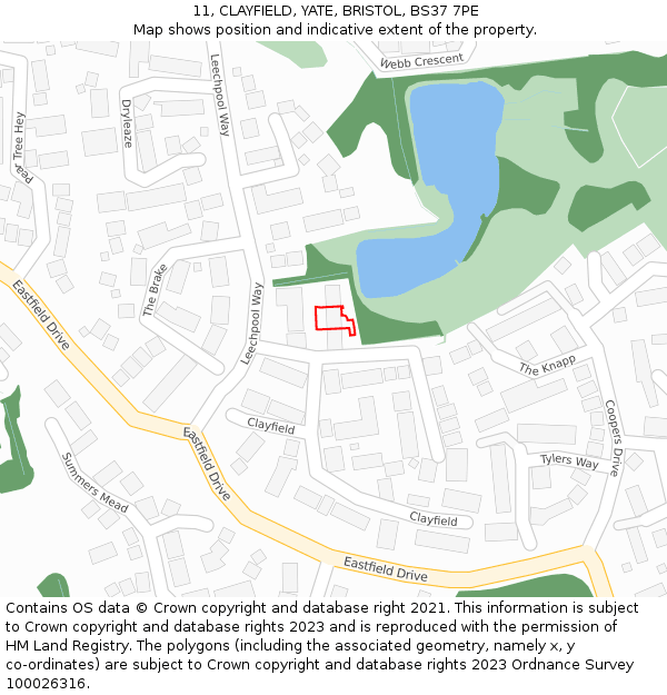 11, CLAYFIELD, YATE, BRISTOL, BS37 7PE: Location map and indicative extent of plot