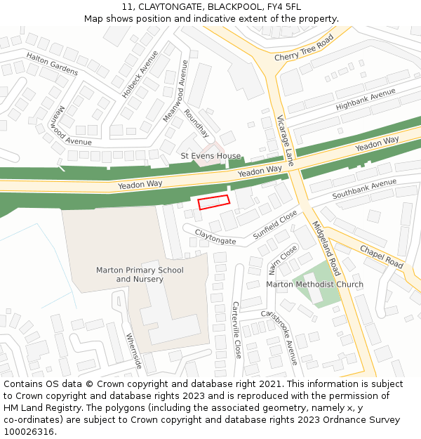 11, CLAYTONGATE, BLACKPOOL, FY4 5FL: Location map and indicative extent of plot