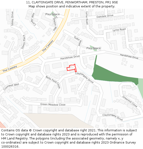 11, CLAYTONGATE DRIVE, PENWORTHAM, PRESTON, PR1 9SE: Location map and indicative extent of plot
