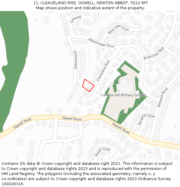 11, CLEAVELAND RISE, OGWELL, NEWTON ABBOT, TQ12 6FF: Location map and indicative extent of plot