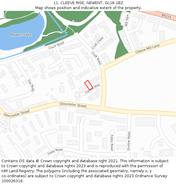 11, CLEEVE RISE, NEWENT, GL18 1BZ: Location map and indicative extent of plot