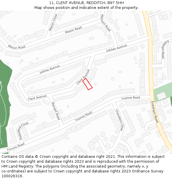 11, CLENT AVENUE, REDDITCH, B97 5HH: Location map and indicative extent of plot