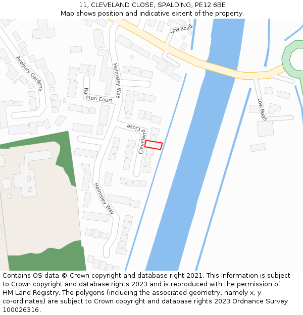 11, CLEVELAND CLOSE, SPALDING, PE12 6BE: Location map and indicative extent of plot