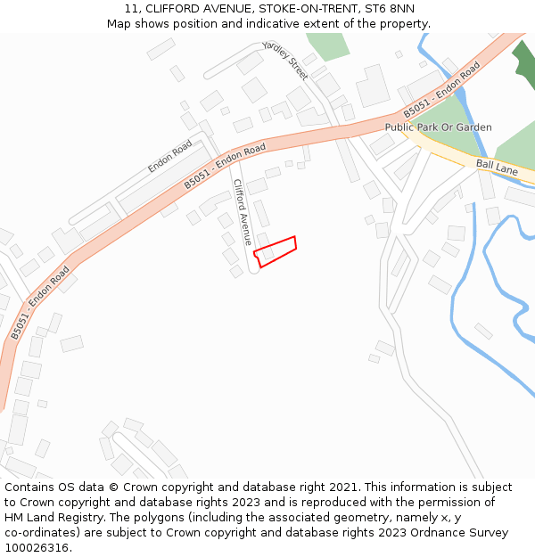 11, CLIFFORD AVENUE, STOKE-ON-TRENT, ST6 8NN: Location map and indicative extent of plot