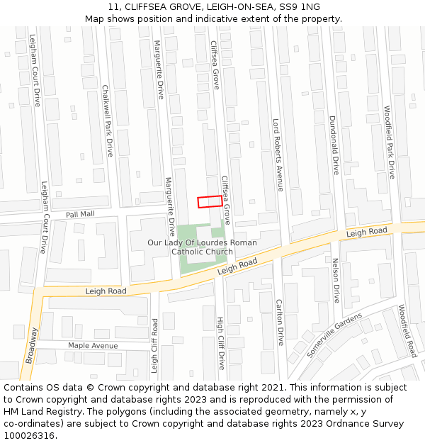 11, CLIFFSEA GROVE, LEIGH-ON-SEA, SS9 1NG: Location map and indicative extent of plot