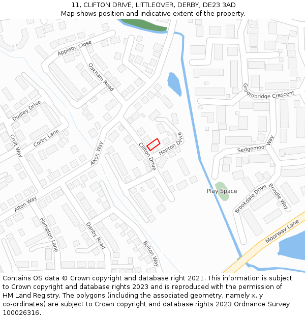 11, CLIFTON DRIVE, LITTLEOVER, DERBY, DE23 3AD: Location map and indicative extent of plot