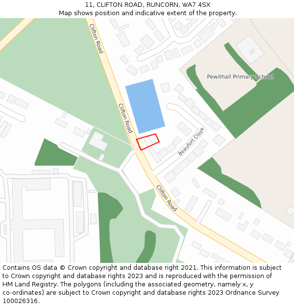 11, CLIFTON ROAD, RUNCORN, WA7 4SX: Location map and indicative extent of plot