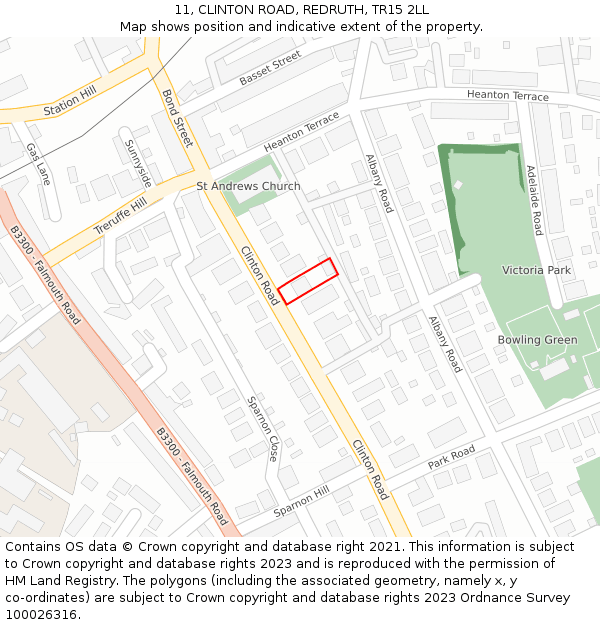 11, CLINTON ROAD, REDRUTH, TR15 2LL: Location map and indicative extent of plot