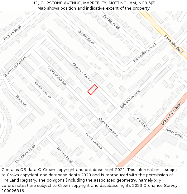 11, CLIPSTONE AVENUE, MAPPERLEY, NOTTINGHAM, NG3 5JZ: Location map and indicative extent of plot