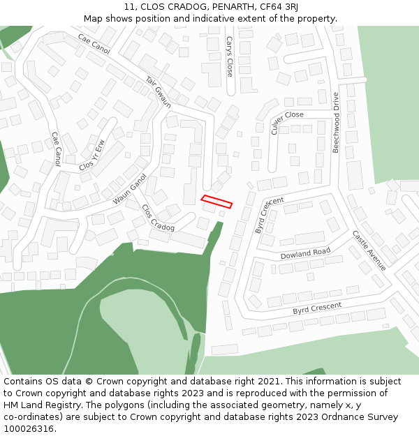 11, CLOS CRADOG, PENARTH, CF64 3RJ: Location map and indicative extent of plot