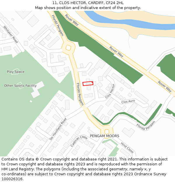 11, CLOS HECTOR, CARDIFF, CF24 2HL: Location map and indicative extent of plot