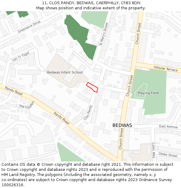 11, CLOS PANDY, BEDWAS, CAERPHILLY, CF83 8DN: Location map and indicative extent of plot