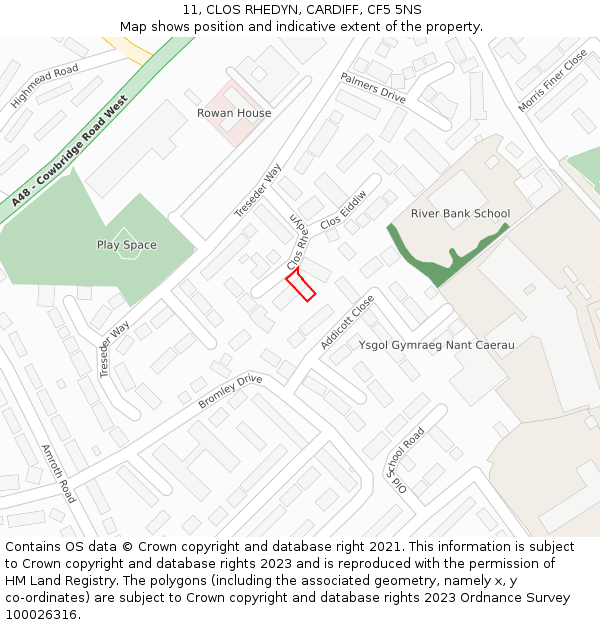 11, CLOS RHEDYN, CARDIFF, CF5 5NS: Location map and indicative extent of plot