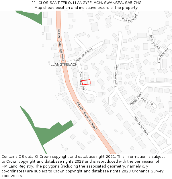 11, CLOS SANT TEILO, LLANGYFELACH, SWANSEA, SA5 7HG: Location map and indicative extent of plot